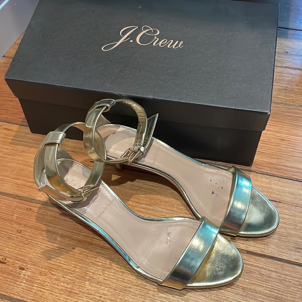 JCrew Mirror Metallic Gold Kitten Heel Sandals